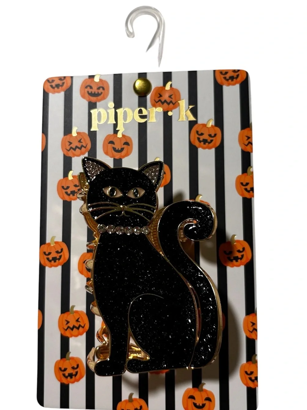 Piper K Sparkling Black Glitter Cat Gold Tone Metal Claw Clip